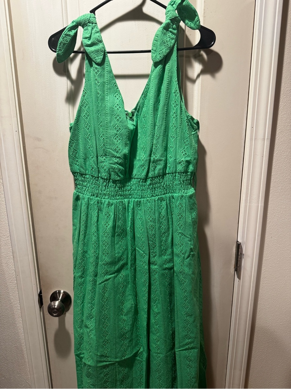 Daniel Cremieux Green Tie-Shoulder Eyelet Maxi Dress